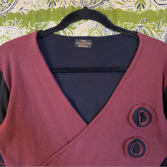 Y2K The Collection Royal Black/ Red Boho Whimsigoth Patchwork Top Size Medium - Picture 2 of 15